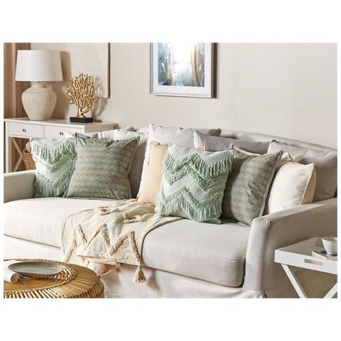 Cuscino Decorativo Pictus Cotone 45 X 45 Cm Motivo Di Piante Stampa A Blocchi Verde - Foto 1