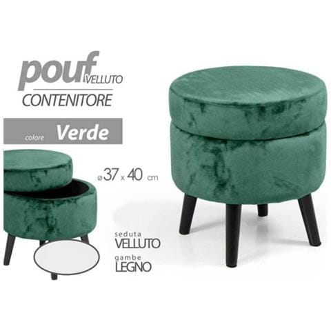Trade Shop - Pouf Contenitore Poggiapiedi Sgabello Pouff Velluto Legno Verde 40x37cm 801709 - Foto 1