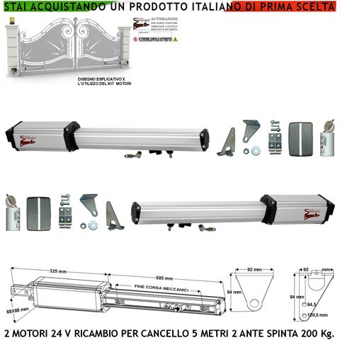Pistoni Elettromeccanici 24 Vcc Ricambio Cancello Automatico 5 Metri 2 Ante 2,5 Mt 2 Motoriduttori Corsa 400 Mm Spinta - Foto 1