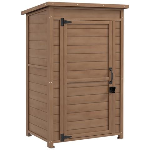 Armadio Da Giardino In Legno Con Ripiano Regolabile E Catenaccio, 75x56x117cm, Marrone - Foto 1