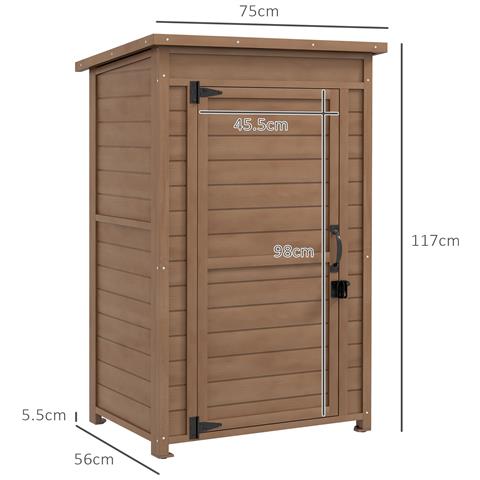 Armadio Da Giardino In Legno Con Ripiano Regolabile E Catenaccio, 75x56x117cm, Marrone - Foto 6