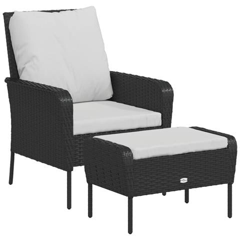 Poltrona Da Giardino Con Poggiapiedi In Polyrattan Nero - Foto 1