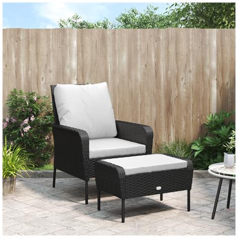 Poltrona Da Giardino Con Poggiapiedi In Polyrattan Nero - Foto 8