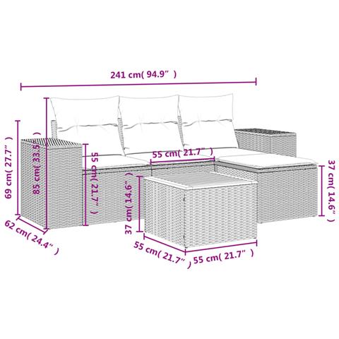 Set Divani da Giardino 5 pz con Cuscini in Polyrattan Nero - Foto 2