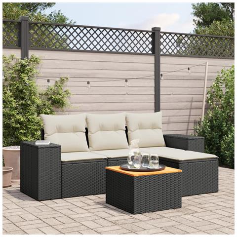Set Divani da Giardino 5 pz con Cuscini in Polyrattan Nero - Foto 3