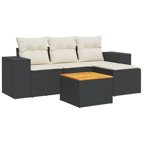 Set Divani da Giardino 5 pz con Cuscini in Polyrattan Nero - Foto 1