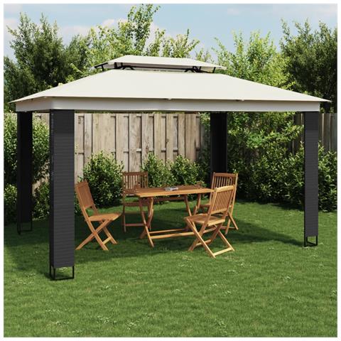 Gazebo Con Tetto Doppio Crema 3,94x2,96 M In Acciaio - Foto 1