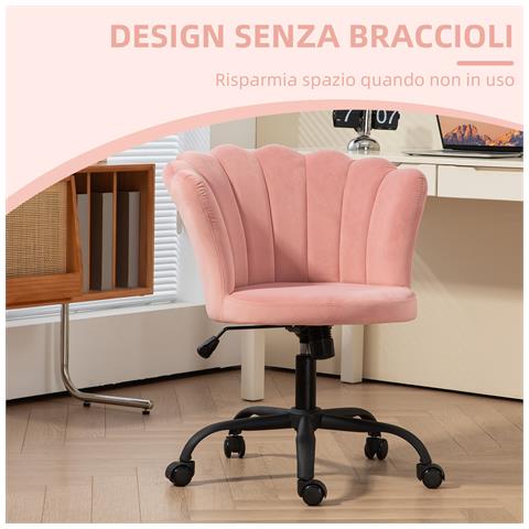 Sedia da Ufficio con Schienale a Petalo Senza Braccioli con Altezza Regolabile, Rivestimento in Velluto, Rosa - Foto 6