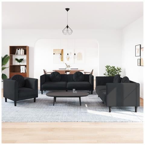 Set Di Divani 3 Pz Con Cuscini Nero In Velluto - Foto 1