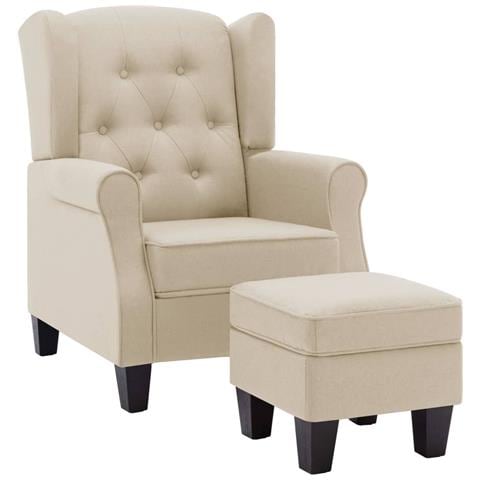 Poltrona Con Poggiapiedi Crema In Tessuto - Foto 1