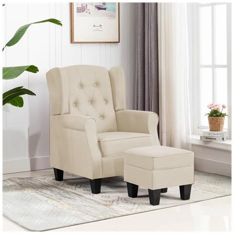 Poltrona Con Poggiapiedi Crema In Tessuto - Foto 8
