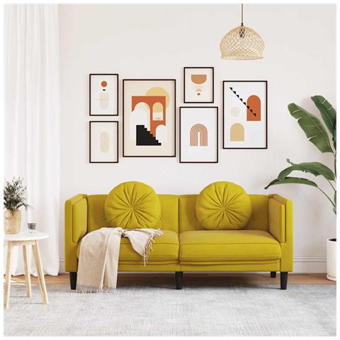 Divano A 2 Posti Con Cuscini Giallo In Velluto - Foto 2