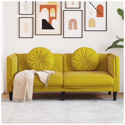 Divano A 2 Posti Con Cuscini Giallo In Velluto - Foto 8