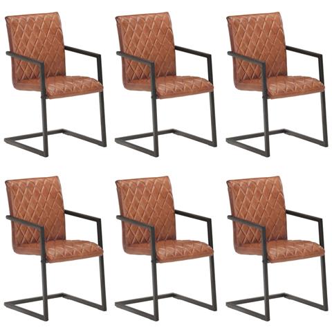 Lusso Casadino - Sedie Da Pranzo A Sbalzo 6 Pz Marroni In Vera Pelle - Foto 2