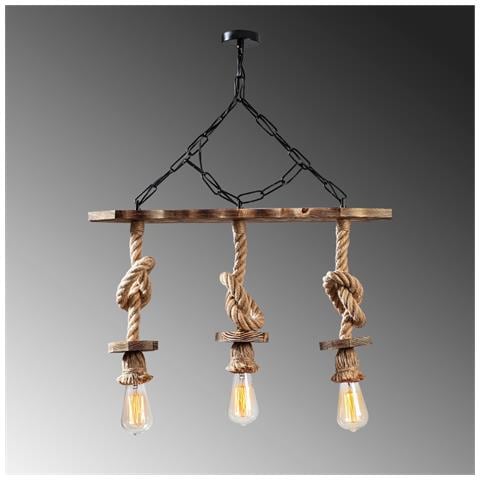 Zya Suspensión Fila Rústica 3 Lámparas Cordones Y Madera - Foto 7