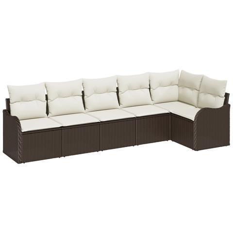 Set Divano da Giardino  6 Pezzi con Cuscini Rattan Polietilene Marrone, Divano da Giardino  2 Posti con Box e Cuscini Rattan Polietilene Marrone - Foto 1