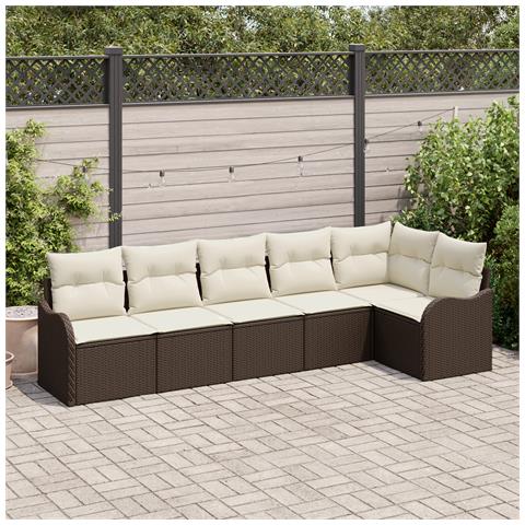 Set Divano da Giardino  6 Pezzi con Cuscini Rattan Polietilene Marrone, Divano da Giardino  2 Posti con Box e Cuscini Rattan Polietilene Marrone - Foto 2