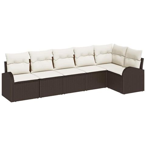 Set Divano da Giardino 6 Pezzi con Cuscini Marrone Rattan Poliestere, Divano da Giardino per 2 Persone con Ripostiglio e Cuscini Marrone Rattan Poliestere - Foto 1