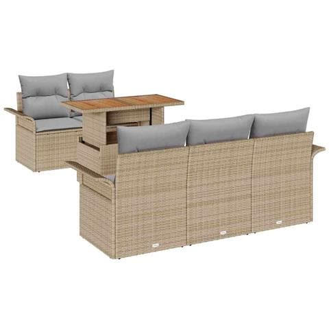 Set Divano da Giardino a 6 Pezzi con Cuscini Beige Polyrattan Acacia - Foto 1