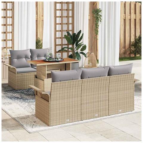 Set Divano da Giardino a 6 Pezzi con Cuscini Beige Polyrattan Acacia - Foto 2