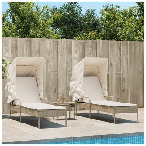 Lettini Prendisole 2 pz con Baldacchino e Tavolino Polyrattan - Foto 2