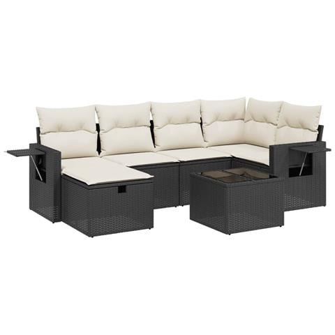 Set Divani da Giardino con Cuscini 7pz Nero Polyrattan - Foto 1