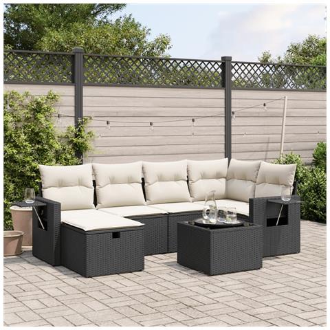 Set Divani da Giardino con Cuscini 7pz Nero Polyrattan - Foto 2