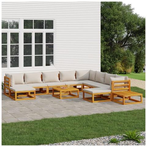 Set Salotto Giardino 12pz Cuscini Grigio Chiaro Legno Massello - Foto 2