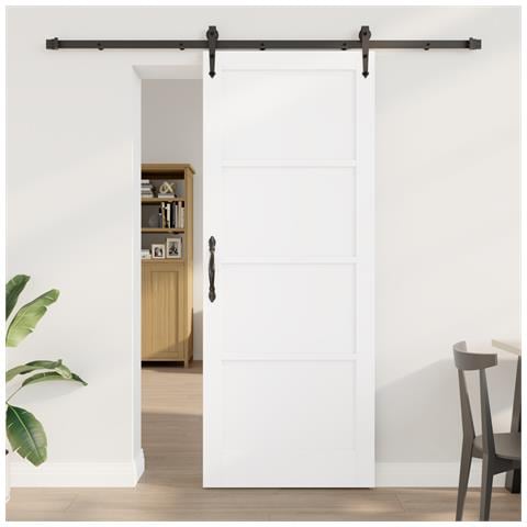 Porta Scorrevole con Set di Accessori 'ORKDAL'Legno Bianco Pino Massello - Foto 2