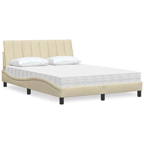 Letto con Materasso Crema 140x200 cm in Tessuto - Foto 2