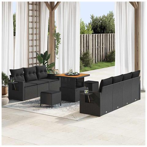 Set Divano da Giardino con cuscino 10 pcs Nero 80 x 80 x 71 cm - Foto 2
