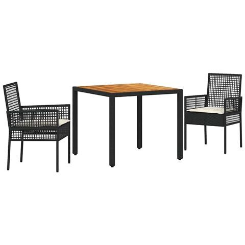 Set da Pranzo per Giardino 3 pcs Nero Poly Rattan - Foto 1