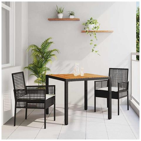 Set da Pranzo per Giardino 3 pcs Nero Poly Rattan - Foto 2