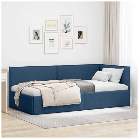 Cornice del letto ad angolo Blu 90 x 200 cm Tessuto - Foto 2
