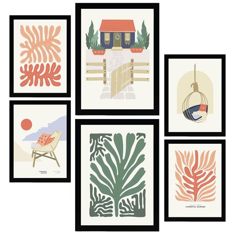 Set Di 6 Stampe Stampe Minimaliste Di Paesaggi E Natura Di Case Sulla Spiaggia Dai Colori Vivaci Per L'interior Design A3 & A4 Senza Cornice - Foto 1
