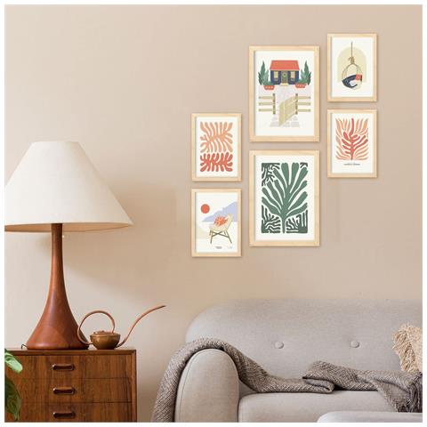 Set Di 6 Stampe Stampe Minimaliste Di Paesaggi E Natura Di Case Sulla Spiaggia Dai Colori Vivaci Per L'interior Design A3 & A4 Senza Cornice - Foto 5
