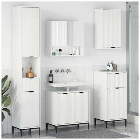 Set di mobili per il bagno con cassetto con porta Bianco Lucido - Foto 2