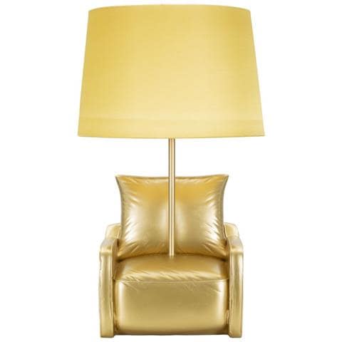 Lampada Da Comodino Midcentury In Resina Dorata Con Paralume In Tessuto - Foto 1