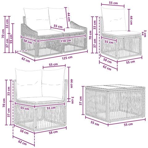 Set Divano da Giardino 11 pcs Nero polyrattan - Foto 9