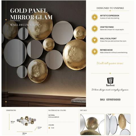 Pannello Da Muro Glam Con Specchi Dorati 118x60 Cm - Foto 8