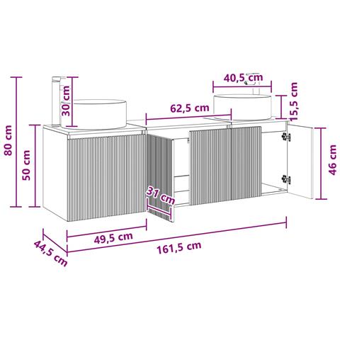 Set di Armadi da Bagno 3 pz Bianco Lucido 49,5 x 44,5 x 65,5 cm - Foto 10