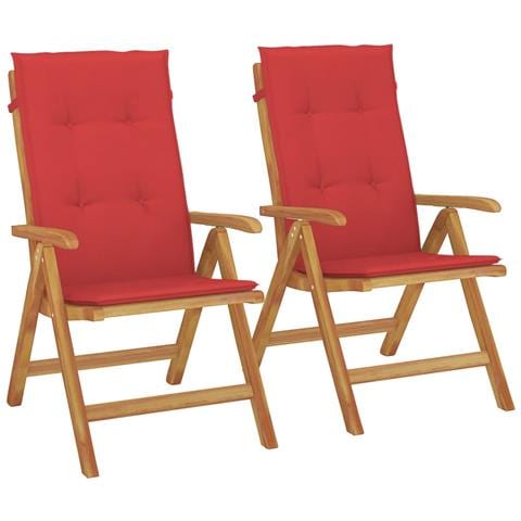 Sedie pieghevoli reclinabili con cuscini, 2 pezzi, in legno massello di teak - Foto 1
