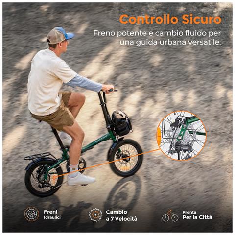Zip Bici elettrica pieghevole, motore posteriore 250W, autonomia massima 120km, piegatura in 3 secondi, ideale per pendolari urbani, metropolitana e viaggi in auto, colore nero - Foto 2