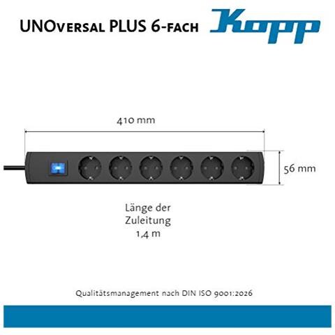 UNOversal InOLTRE 232805008 ciabatta elettrica a 6 Prese, 1,4 m, con Interruttore e grande la distanza, con Protezione da contatto chat di chat, presa per interni, Colore: Antracite - Foto 2