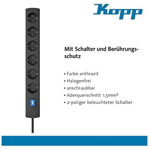 UNOversal InOLTRE 232805008 ciabatta elettrica a 6 Prese, 1,4 m, con Interruttore e grande la distanza, con Protezione da contatto chat di chat, presa per interni, Colore: Antracite - Foto 3