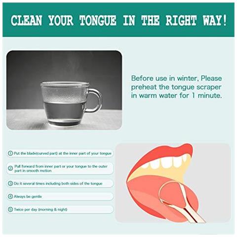 Tongue Raschietto (2 Pezzi) Cure Bad Breath (medical Grade) Detergenti Tongue Acciaio Inossidabile 100 Tongue Bpa Metallo Libero Raschietti Fresher Respiro Seconds. by. . . - Foto 4