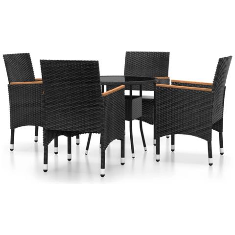 Set Da Pranzo Per Giardino 5 Pz In Polyrattan Nero - Foto 1