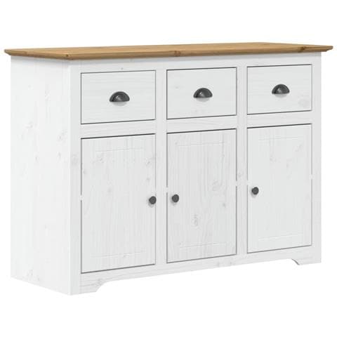 Credenza BODO 115,5x44x80 cm Legno Massello Pino Bianco Marrone - Foto 1