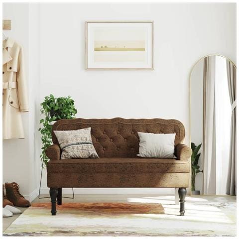 Panca Con Schienale Marrone 119,5x64,5x75 Cm In Scamosciato - Foto 6