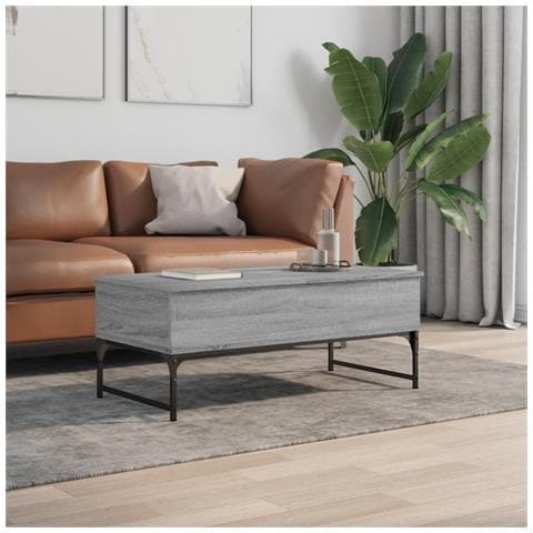 Tavolino Salotto Grigio Sonoma 100x50x40cm Multistrato Metallo - Foto 3